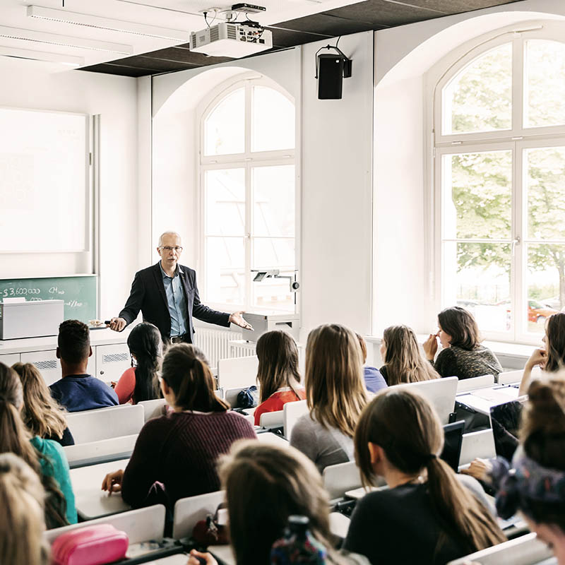 Professor speaking to students